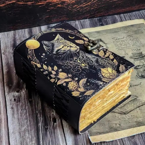 レザージャーナルスペルウィザードキャットブックブランクMagikノートブックBook Of Shadows Wiccan Pagan grimoire book for Traveling Sketchbook - Product Image 1