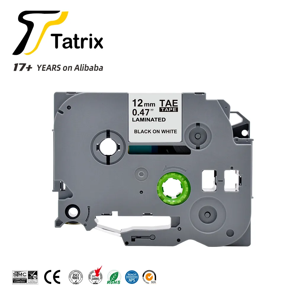 เทปฉลาก P-Touch Tze 12มม. Tze231สติกเกอร์ฉลากเทป Tatrix Premium Tze-231 Tz231สีขาวบนสีดำเข้ากันได้กับ Brother