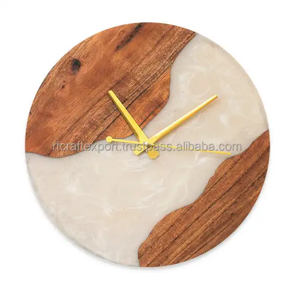 New Handmade Home Decorative Green Epoxy Wooden Wall Clock Epoxy Resin Wall Clock Natural Wood Color Polished by RF Crafts