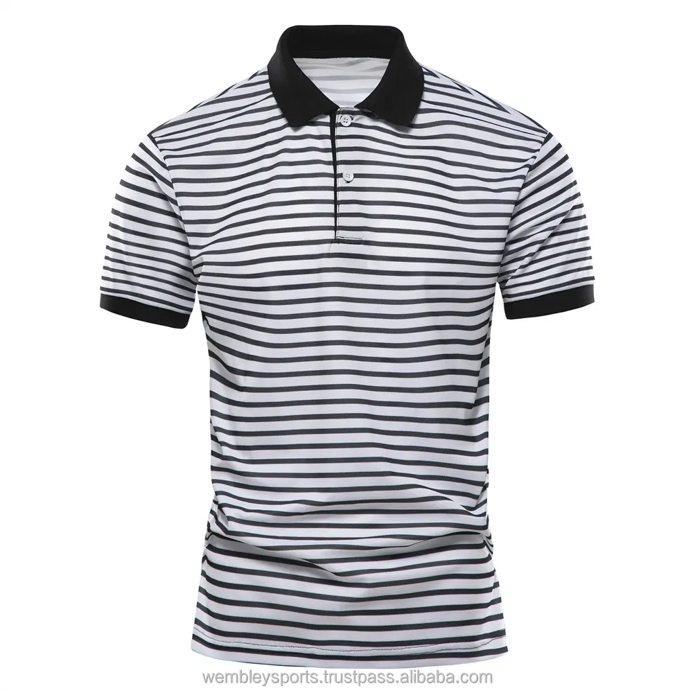 Camiseta polo social masculina, camiseta de manga curta listrada preta e branca, novidade primavera verão