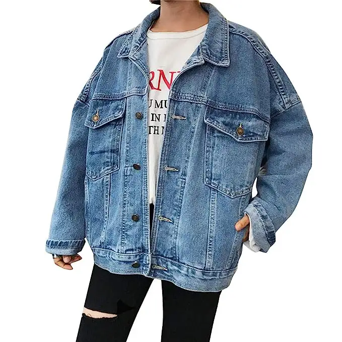 Veste en jean bleu classique pour femme, décontractée, vente en gros