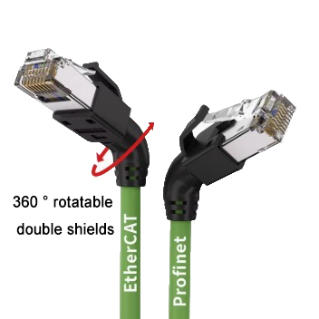 Green cat6a angled plug to angled plug Rotatable