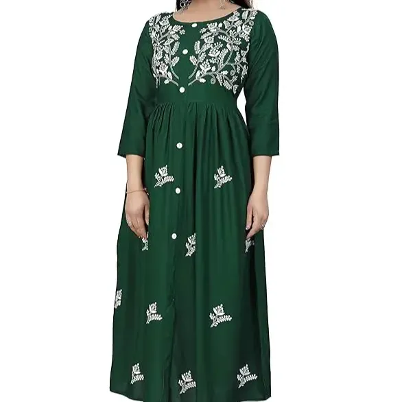 Vestido de festa Kurti de ajuste regular elegante com lantejoulas de rayon anarkali para mulheres com design mais recente do fabricante Ecohad