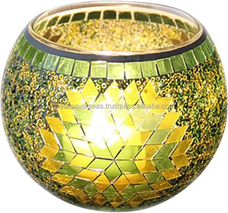 Mosaic Sparkle Round Bowl Candle Lâmpadas Titulares Multi Color Mão Soprado Vidro Vaso De Vidro Vela Votiva Titulares Tabela