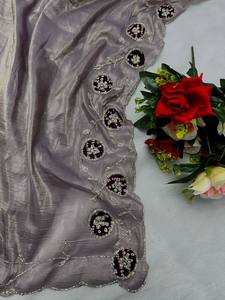 Tasarımcı Sari zengin altın ezmek yumuşak iki ton Saree Bandhej İşi Cutdana Butta ve İşi boyun kollu bluz parça - Product Image 3