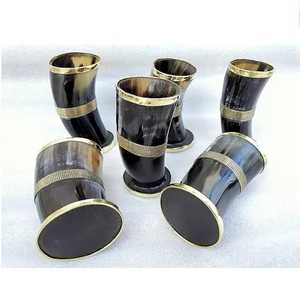 Antik tasarım doğal boynuz ayı içme fincan el işi kısa cam Bar cilalı denizcilik Viking tarzı düşük fiyat - Product Image 6