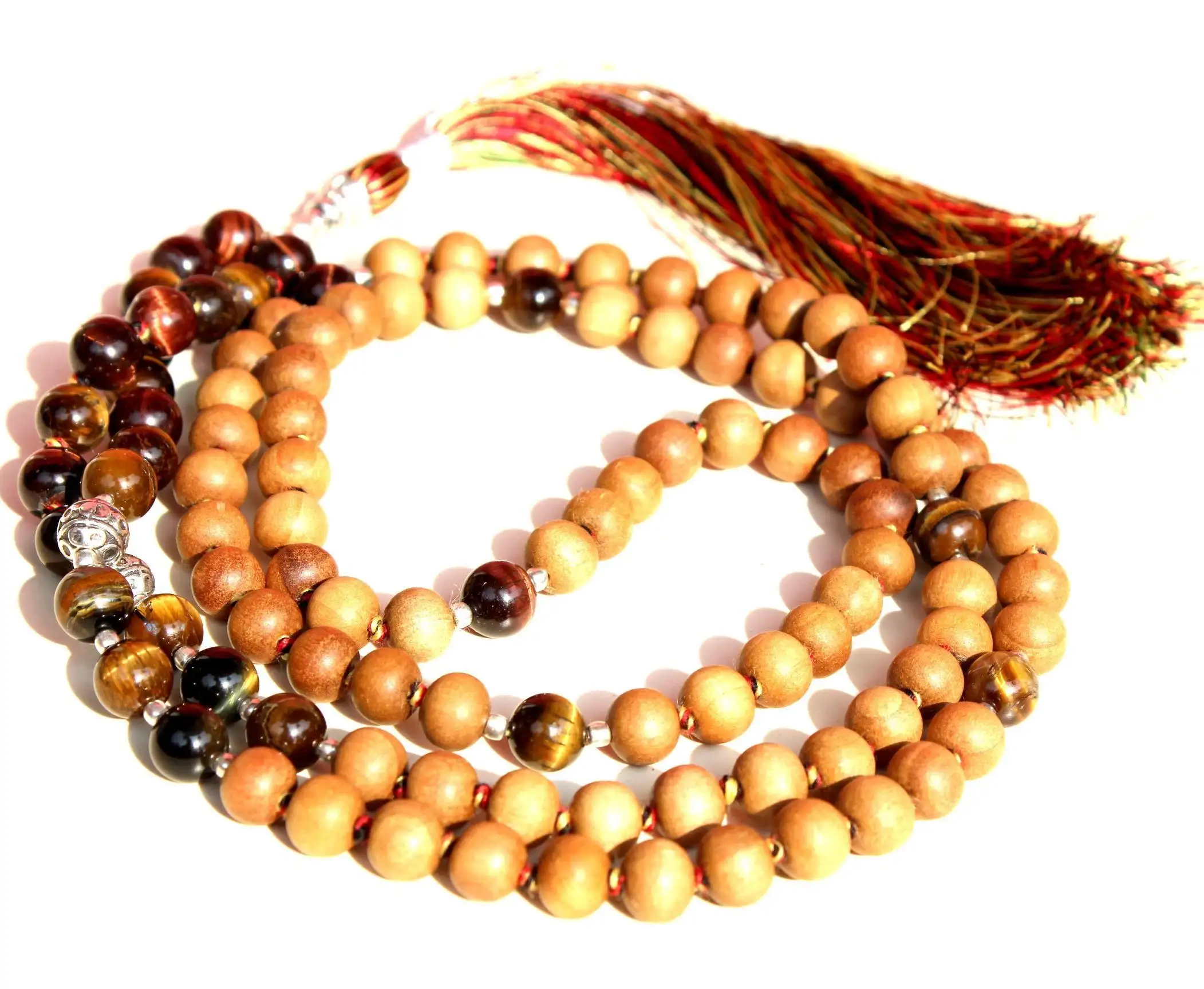 Oeil de tigre rouge pour hommes 108 perles collier mala noué tibétain perles de prière en bois de santal nouées à la main pour le yoga et les bijoux en bois