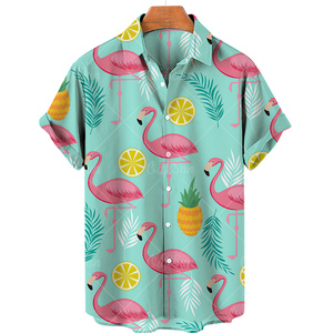 Ördek 3d baskı gömlek erkekler moda havai gömleği kısa kollu rahat plaj gömlek erkek tek göğüslü bluz erkek giyim - Product Image 5