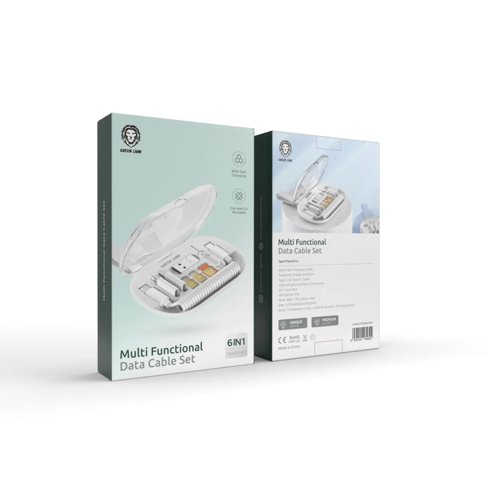Ensemble de câbles de données multifonctions Green Lion 6-en-1 essentiel pour le transfert de données et la connectivité des appareils