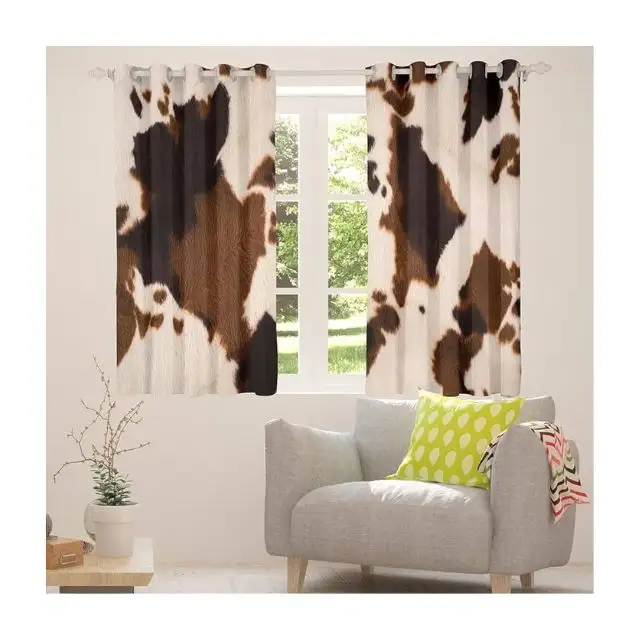 New Animal Printed Blackout Roman Curtains For Kitchen Bedroom Living Room Door Brown Cow Skin Soft Tie Up Short Window Drapery