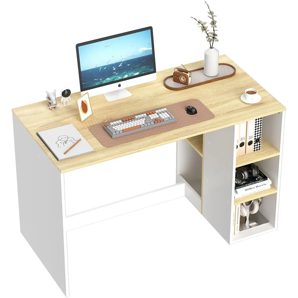 Faggio & bianco moderna scrivania con 5 scaffali ufficio scrivania del Computer con la memoria