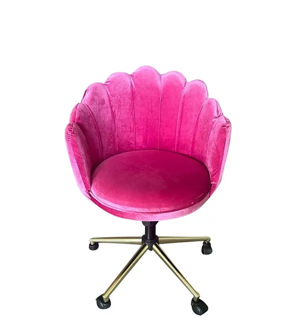 Yeni Modern lüks tarzı kabuk şekilli kadife kumaş sandalye altın Metal tekerlekler ile çok fonksiyonlu mobilya