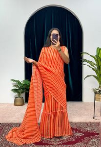 En kaliteli çekici düğün kıyafeti sahte Georgette Saree nakış Butta & dantel sınır ile güzel açık yeşil renk