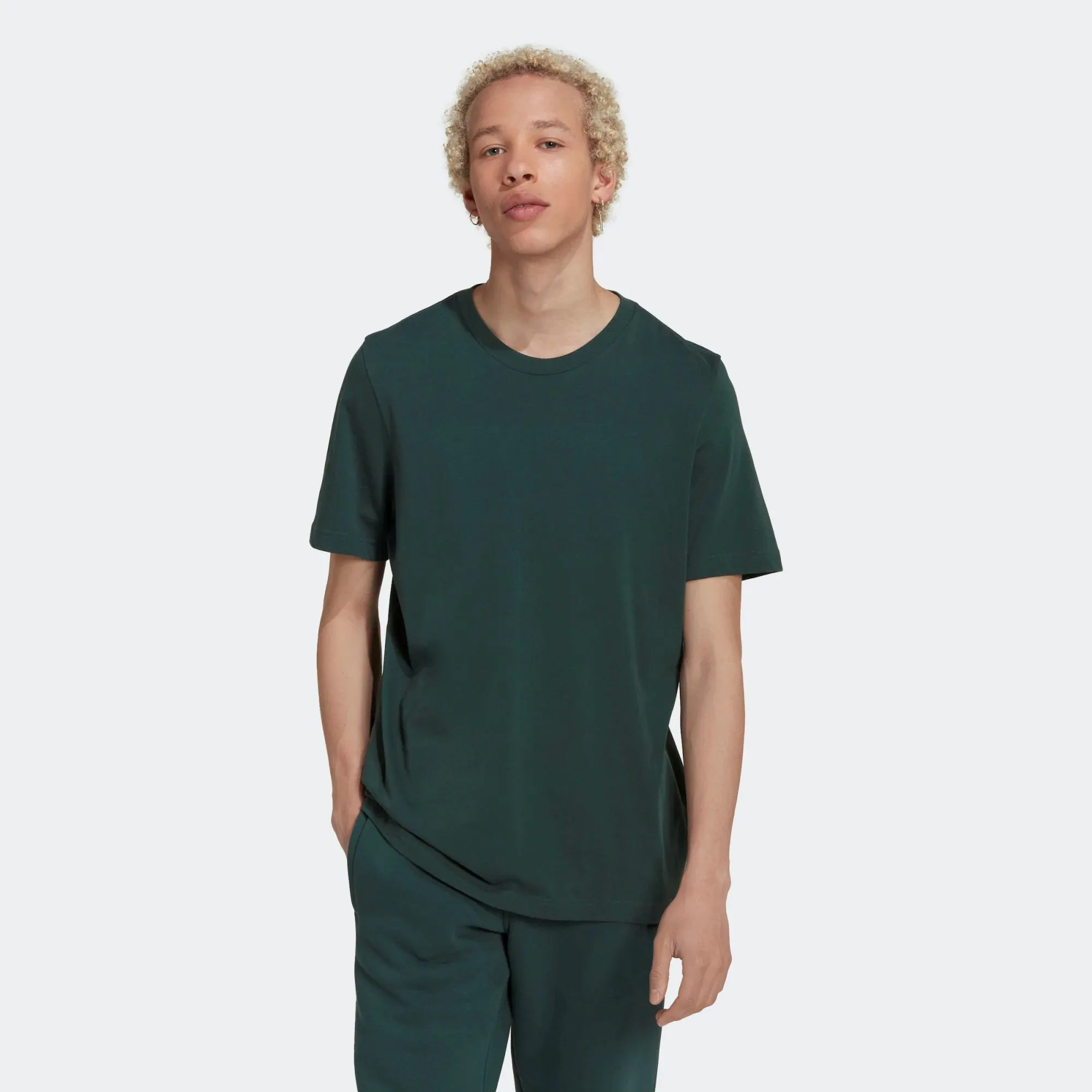 T-shirt à manches courtes pour homme, coupe classique, côtelé, col ras du cou, 100% coton, simple, vert minéral