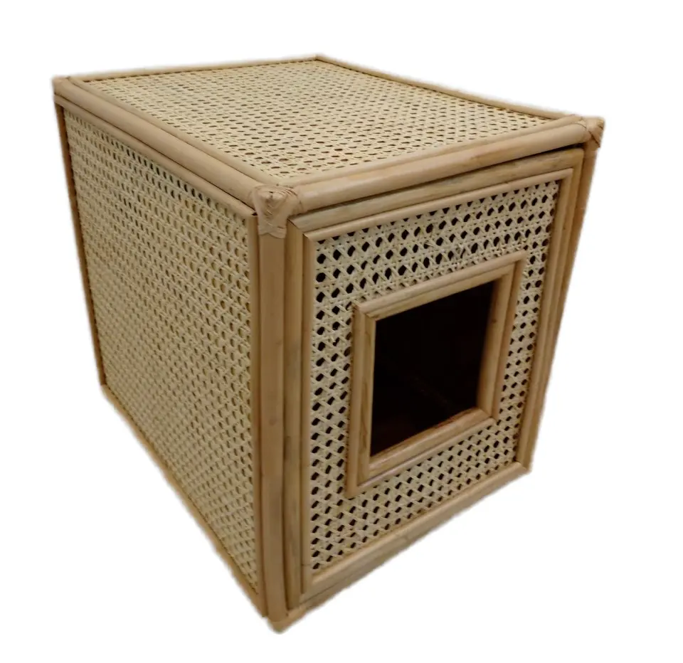 Wholesale Vietnam-Made Rattan Cane Webbing Pet House Bamboo Cage for Cats Perfect Gift with Animal Pattern/ Ms. Lima