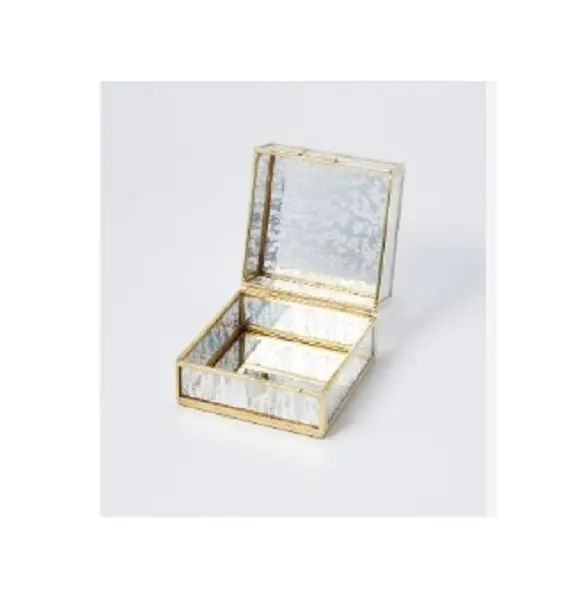 Boîte à bijoux en verre de fer argenté de petite taille boîte à bijoux de forme carrée personnalisée avec logo boîte à bijoux en métal argenté faite à la main personnalisée