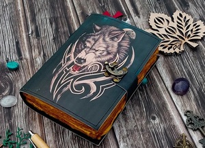 Wolf Embossed Handmade Leather Bound Journal <strong>Writing</strong> Notebook Diary Notepads Blank Antique Paper <strong>Poetry</strong> <strong>Book</strong> - Product Image 4