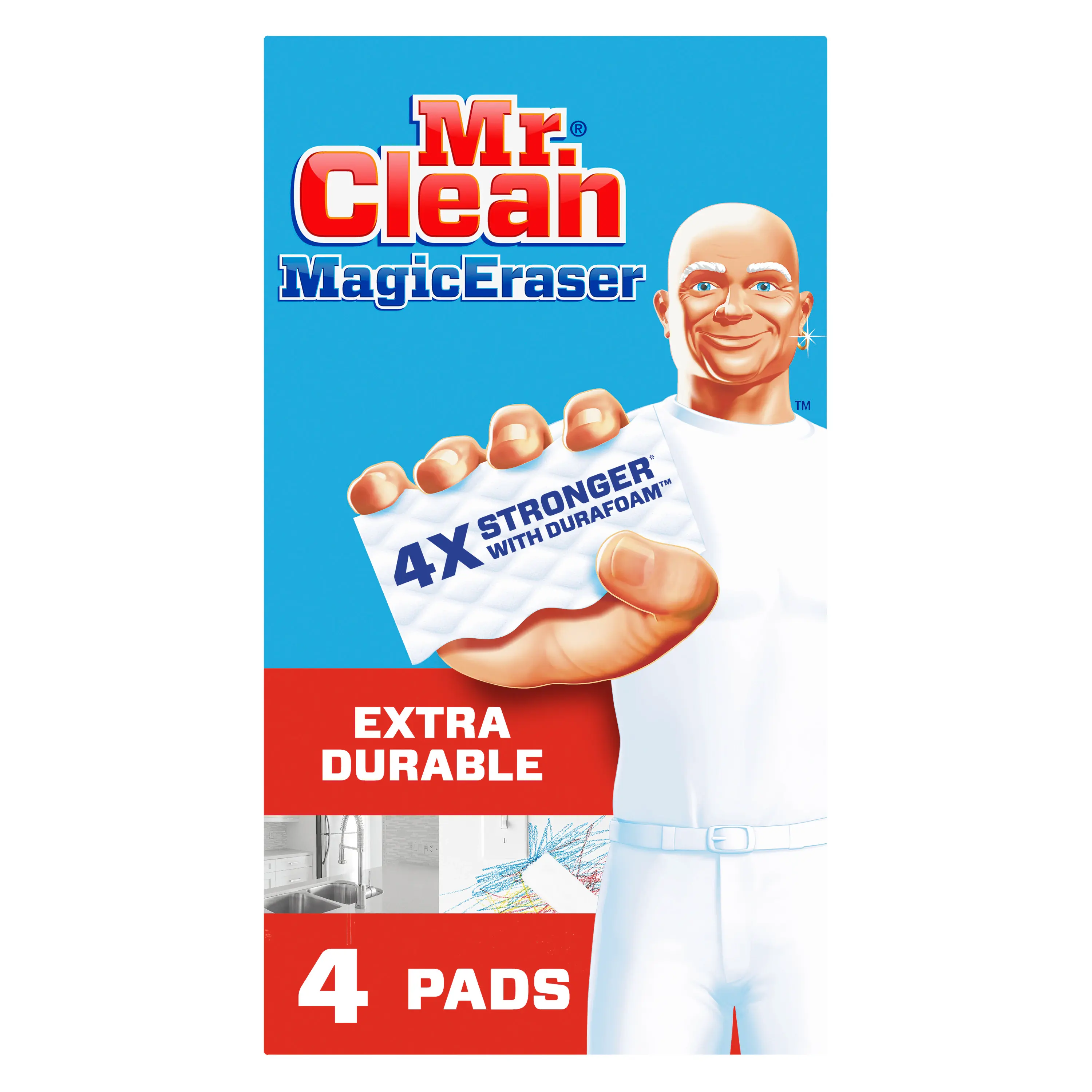 Lingettes nettoyantes Mr. Clean Magic Eraser pour la cuisine, la salle de bain et la douche, 48 feuilles de gomme magique au total