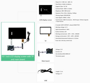 Módulo de pantalla LCD TFT de 10,1 pulgadas con interfaces Hd-mi/USB/LVDS, pantalla táctil de vista completa HD IPS de 10 "compatible con función multitáctil
