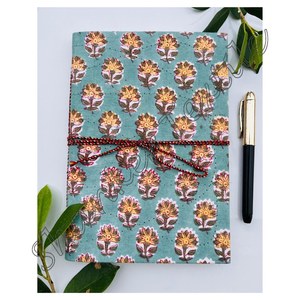 Custom Writing Journal Flower Hand <strong>Block</strong> <strong>Printed</strong> Fabric Cover Eco-Friendly Handmade Personalize Bound Journal <strong>Notebook</strong> Wholesale - Product Image 2