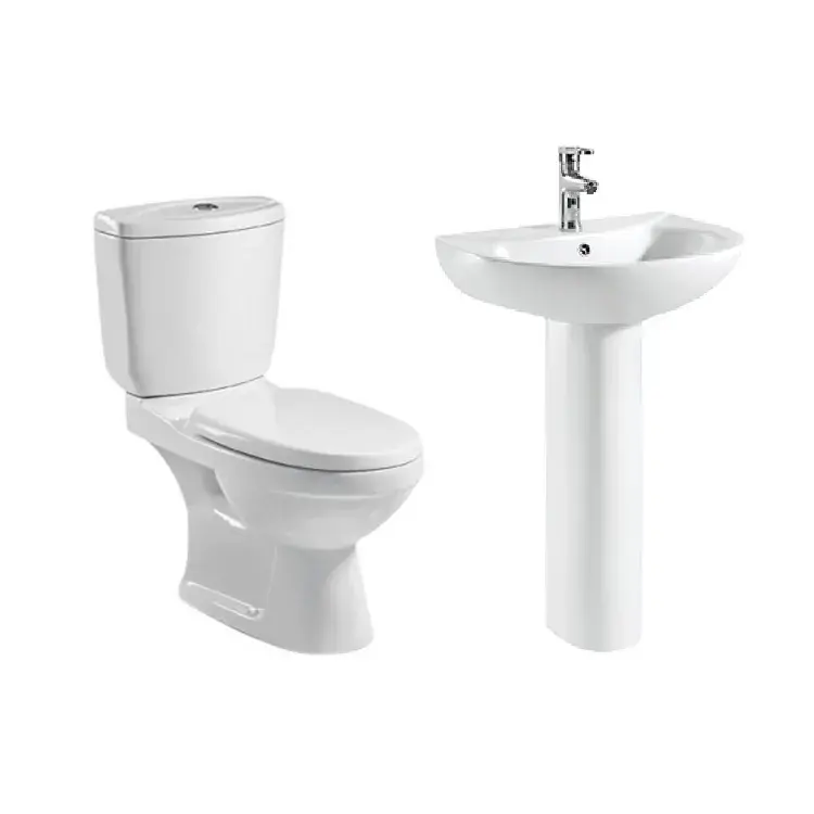 Juego de lavabo de pedestal de inodoro barato, lavabo de cerámica de 250mm, inodoro de dos piezas, inodoro, cuenco, Closestool