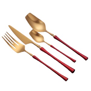 高品质4件套银器餐具，带红色手柄餐具，用于派对 - Product Image 1