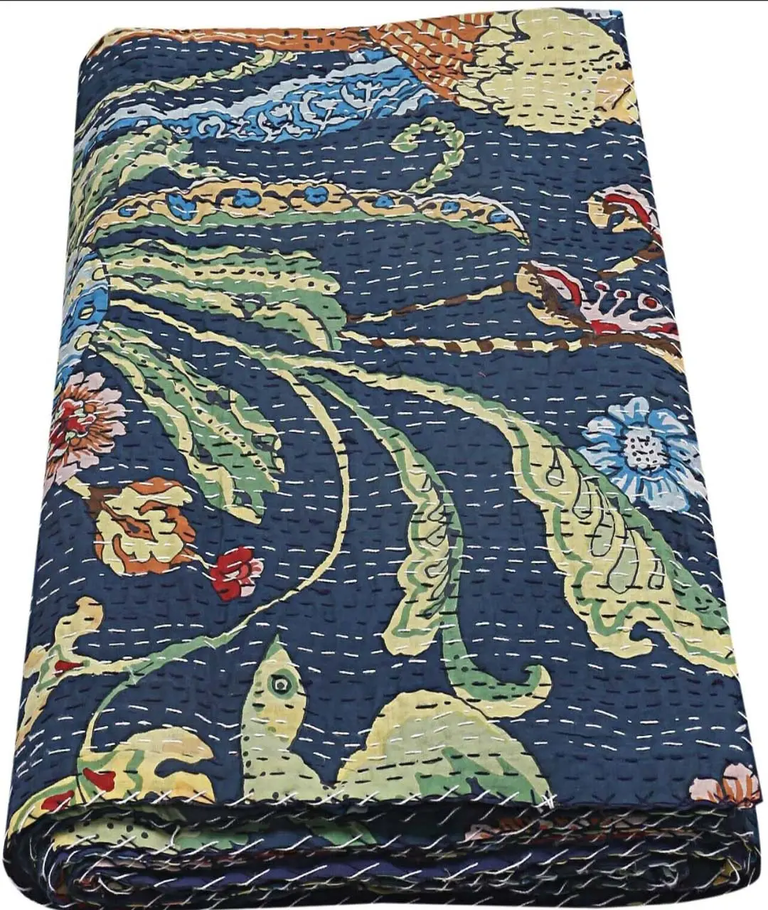 Paradise Patchwork Padded Kantha Quilt Handmade Vintage Quilts Boho King Size Bedding for Her