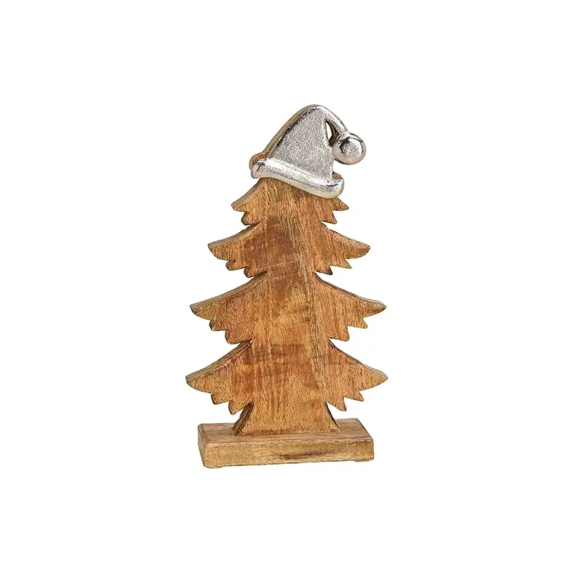 Adorno de madera para árbol de Navidad de alta calidad con gorro de Papá Noel de metal en plata terminado a precio barato Venta caliente Decoración de Navidad