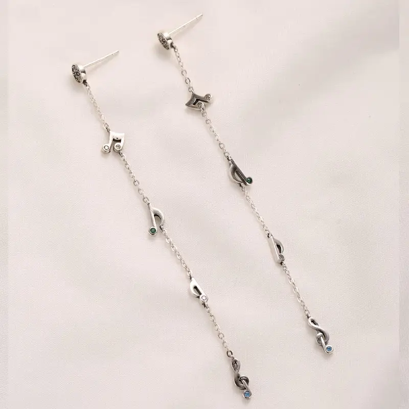 Gioielli moda donna 925 orecchini con note musicali a forma di nappa in argento sterling