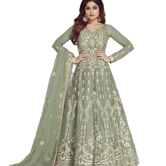 작업 Anarkali 드레스 인도 무거운 조젯 자수 여성 성인 인도 파키스탄 인도 드레스 Salwar Kameez 수 놓은