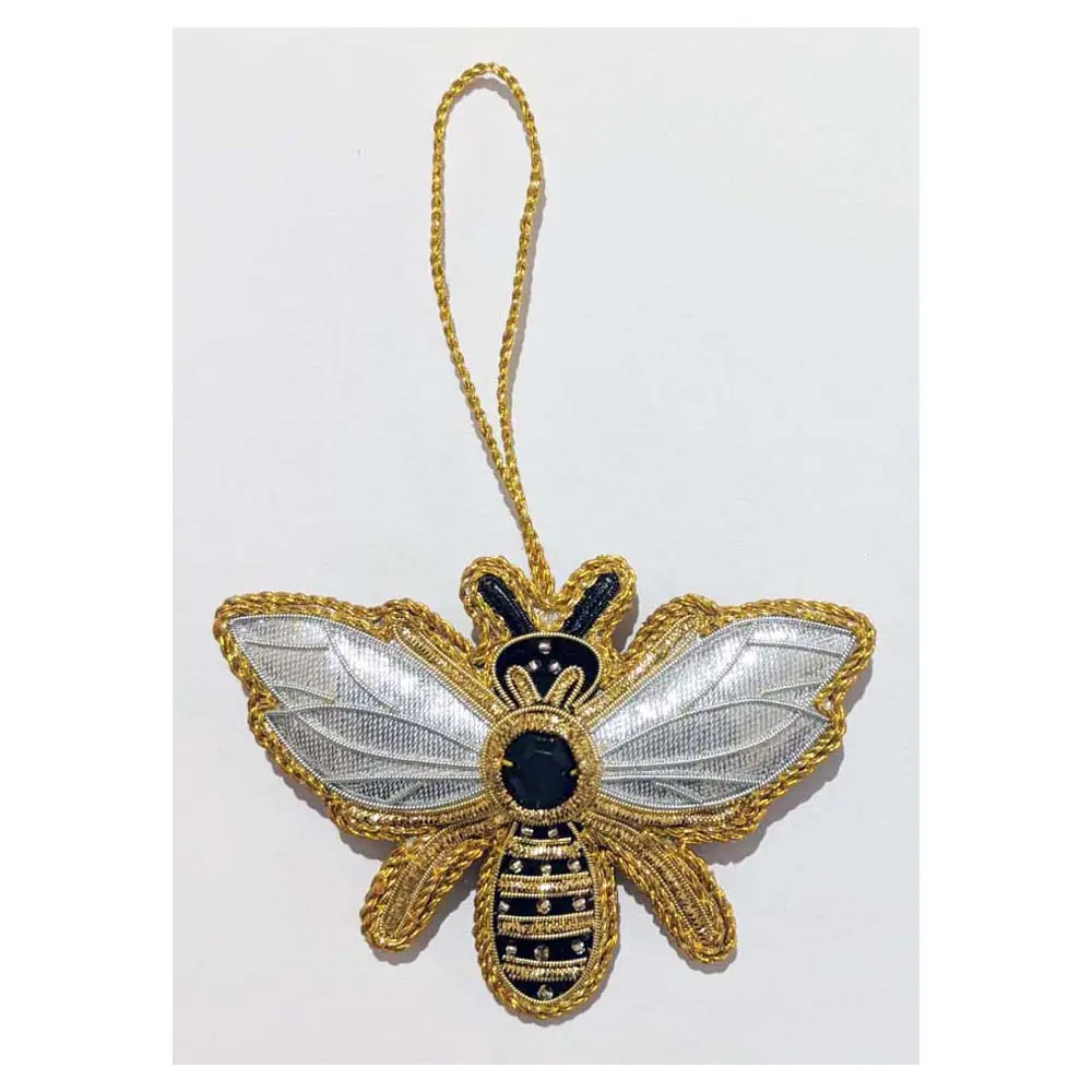 Christmas Party X-Mas Tree Decoration Handmade Zari Embroidery Work Honey Bee Shape New Customize Christmas Hanging Ornament