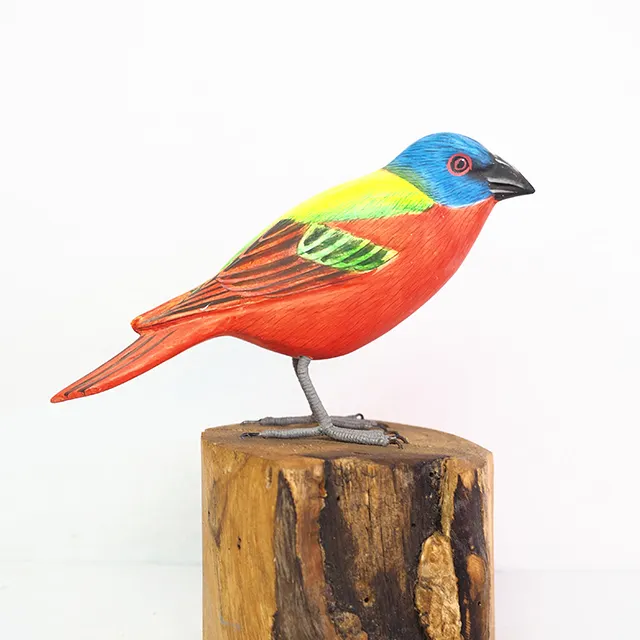 Figurita de madera de Animal para decoración de jardín o Hogar, banderines pintados, decoración de madera para exteriores, Pájaro de madera
