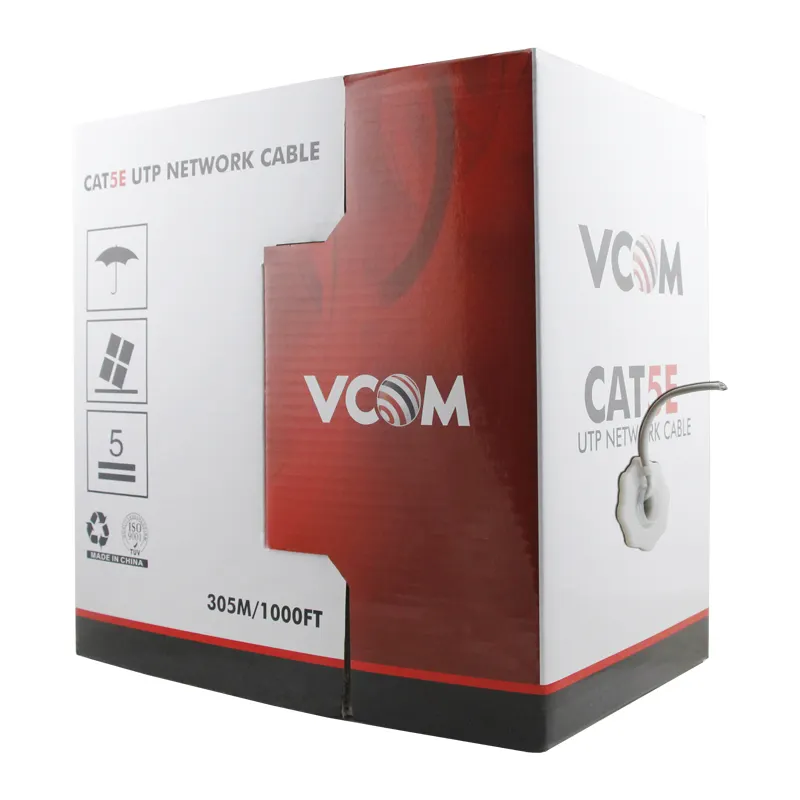 VCOM en stock UTP Cat5e Cables de red 1000ft 4 pares UTP 0,5 CCA 24AWG Cat5e Cable de red Lan 305M 100M