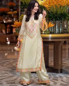 Etnik Plazo Set sahte Georgette ağır nakış dizisi hindistan'dan pom pom daha az sınır ile gerçek ayna İşi ile çalışmak - Product Image 2