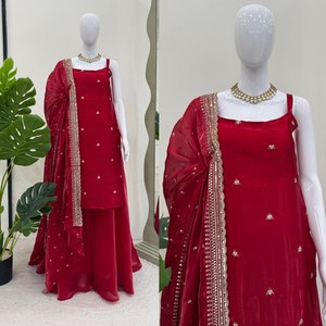 Zarif Jimi Choo konu ve dizisi çalışma Kurti Plazo ve dantel sınır Dupatta ile 3XL ile XXL boyutları M giymek için hazır Set - Product Image 1
