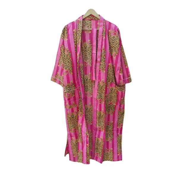 Robe imprimée animale Kimono imprimé tigre Robe d'été Vente en gros Kimono pour femmes Peignoir de nuit Robe de chambre