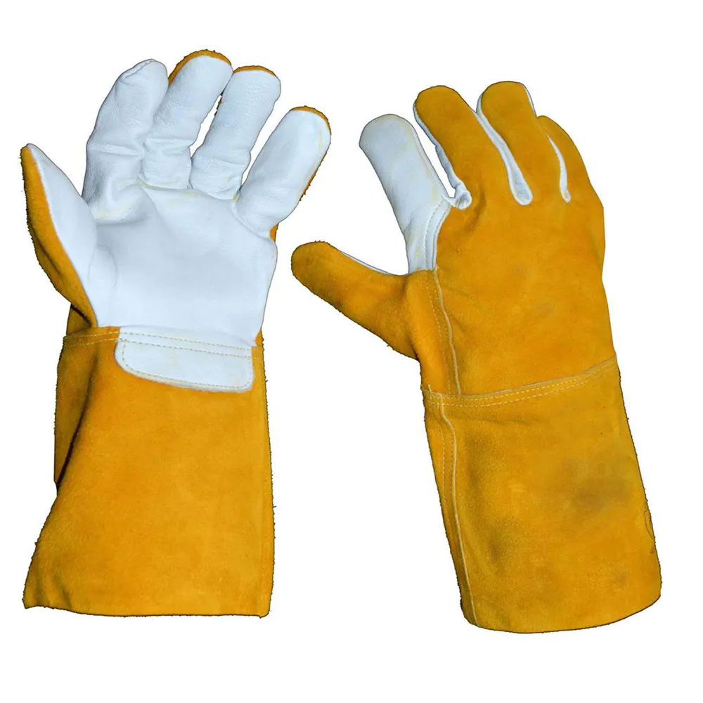 ถุงมือเชื่อมอาร์กอนสีเหลือง,ถุงมือเชื่อมงานหนังวัวแยกถุงมือหนังเพื่อความปลอดภัย