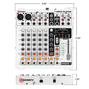 Taramps Audio Mixer T0602 Player 6 canales de entrada 2 salidas Control remoto USB FM MP3 DJ Mixer Bluetooth Ecualizador Efecto Echo FX - Product Image 3