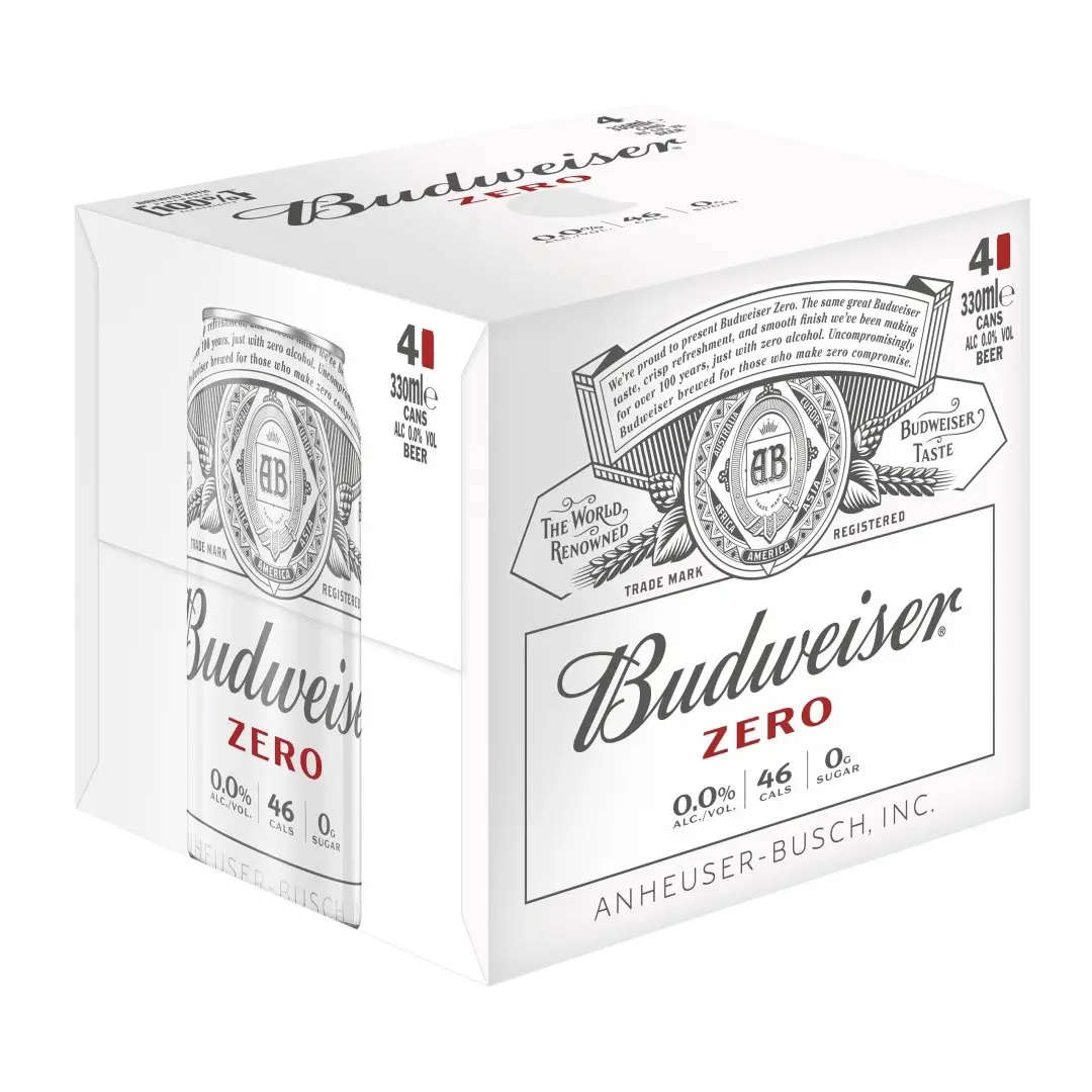 100% Chất lượng cao Budweiser không cồn bia Zero Dot Zero 330 ml trường hợp