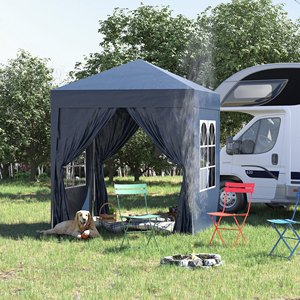 Outsunny 2x2m Polyester ve çelik, mavi 4 çıkarılabilir duvarlar ile katlanır Gazebo açılır - Product Image 2