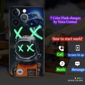宇宙飛行士<span class=keywords><strong>LED</strong></span>フラッシュケースiPhone12 Mini 13 Pro Max 11 X XR XS Max 78かわいいスペースクールな発光電話Funda