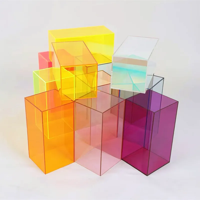 ปกอะคริลิคที่มีสีสันตัวเลขกล่องใสจอแสดงผลกล่องเก็บฝุ่นกล่องเงานีออนผนังG CubesฐานPlinth