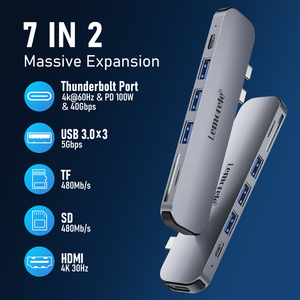 TC52 7 en 2 Entrada Dual Tipo C a 4K 30Hz HDMI 3,0 Estación de acoplamiento Hub USB con 100W Tipo C PD SD TF para Mac - Product Image 2