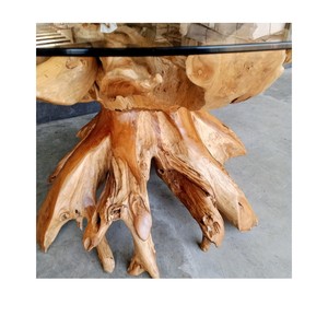 Fabrika doğrudan lüks 6 koltuklu Driftwood yuvarlak yemek masası cam Reclaimed tik ağacı kök masa ile otel restoran masa için - Product Image 2