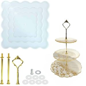 Wholesale Craft Supplies 3 Tier Thick Custom Cake Stand Fruit Plate Platter Server Tray With Soft Gasket Resin Silicone <strong>Mold</strong>
