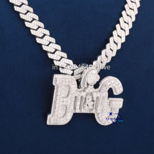 Moissanite özel B & G kolye ile 925 gümüş küba zincir buzlu Out Hip Hop takı lüks elmas kolye erkekler için - Product Image 3