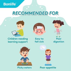 Bonlife I-Kidz HMOプロバイオティクス5in1強化された脳と腸のビジョンフォーミュラCognigrape Lutemaxサプリメント (30袋x 5g)