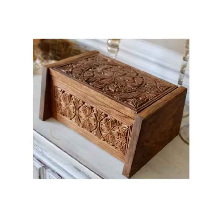 Exquisite Elegant Premium Rosewood Handcrafted Floral Carved Wooden Keepsake Box Elegant Storage for