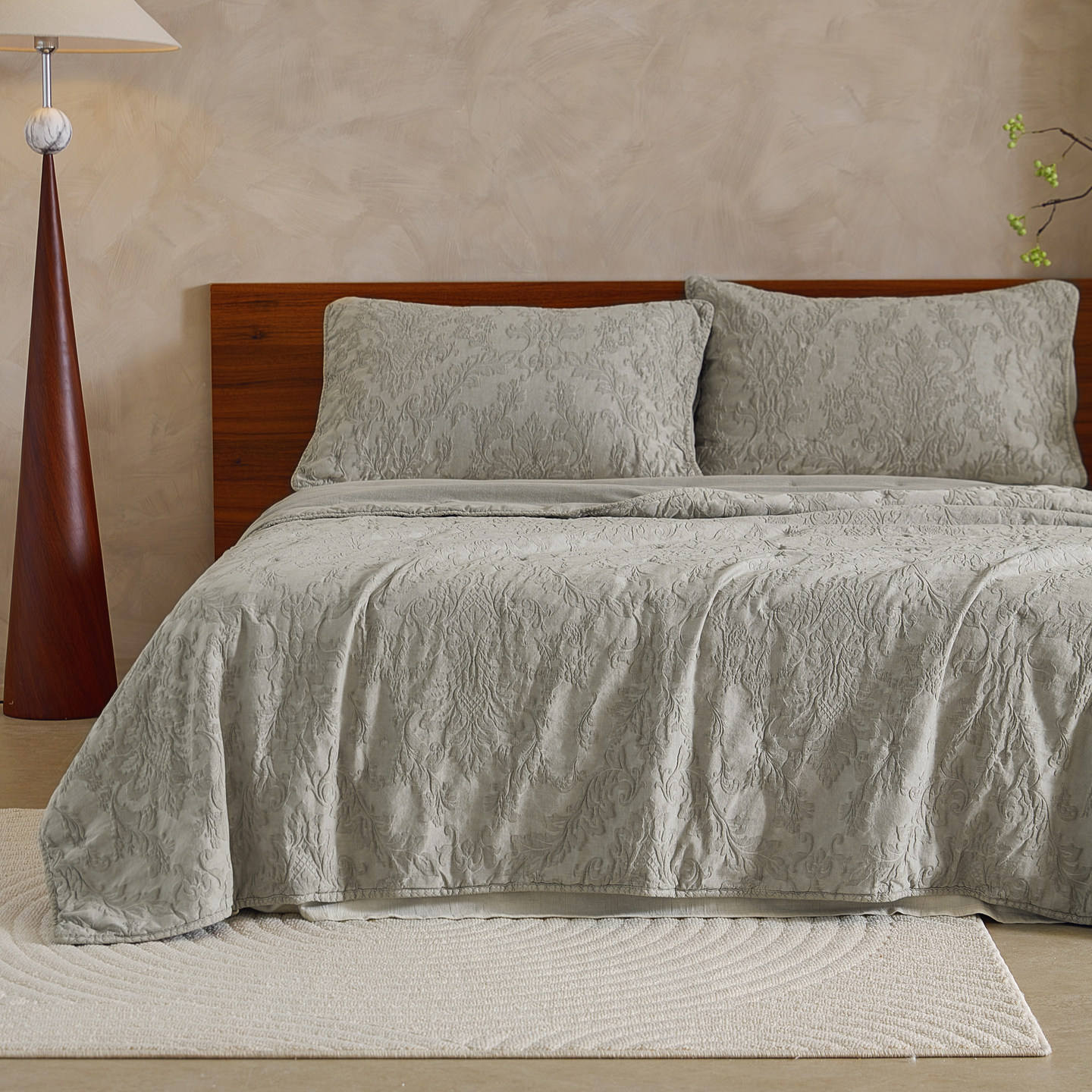 Gray three-piece suit