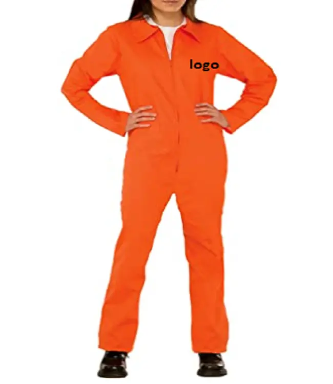 Tuta da prigione arancione per adulti Costume Unisex 100% poliestere importato senza chiusura chiusura lavaggio a mano zip anteriore manica lunga lotti di Stock